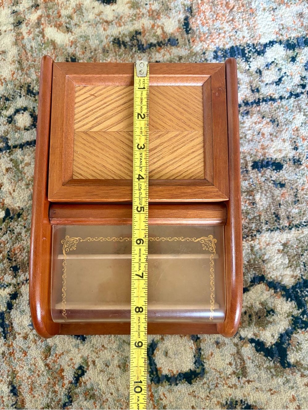 Vintage London Leather Wooden Jewelry Box Dresser Valet Parquet Inlay - Picture 9 of 11